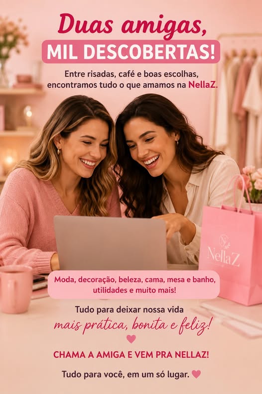 Duas amigas descobrindo achadinhos Nellaz no notebook